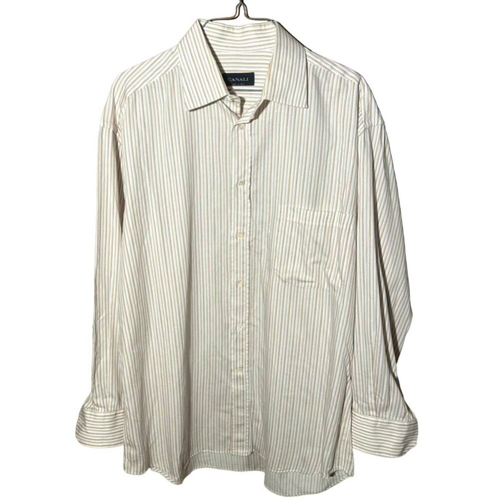 Canali white gold cream striped men’s dress shirt (42/16.5) long sleeve cotton